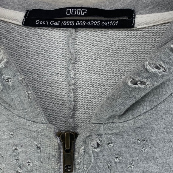 UNIF Grey Distressed Swing Style Zip Hoodie Jacket - Picture 4 of 9